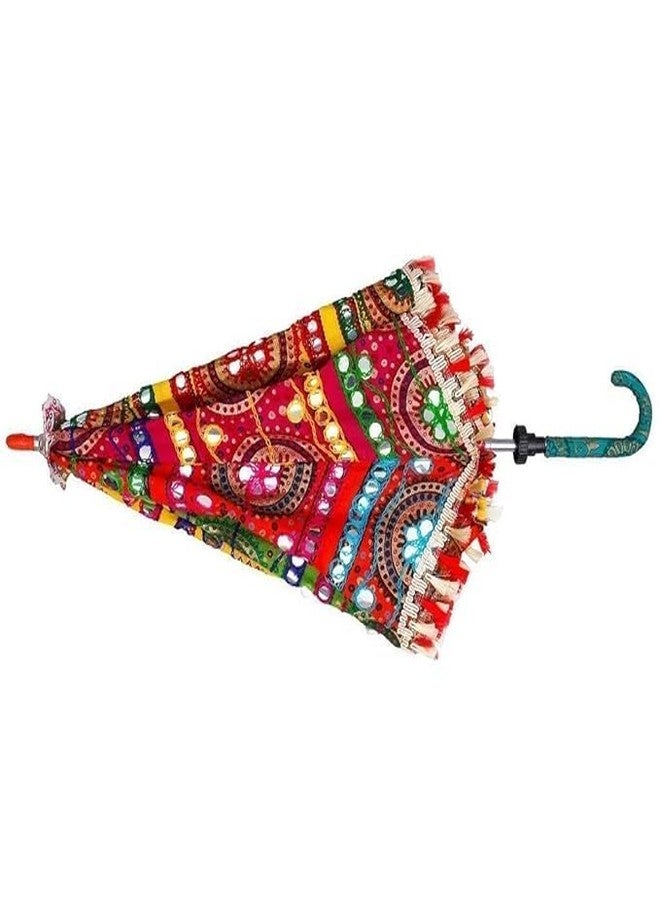 Ephemeral Multi Design Print Embroidery Work Decorative Handmade Wedding Umbrella for Decoration and Garba (Multicolour) (17 inch, Top-Bottom) - Image 5